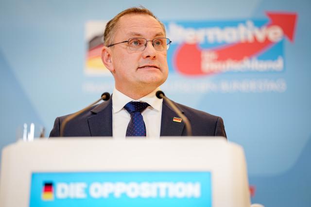 24 November 2025, Berlin: Alternative for Germany (AfD) federal and parliamentary group leader Tino Chrupalla gives a press conference at the start of his party's parliamentary group meeting. Photo: Kay Nietfeld/dpa