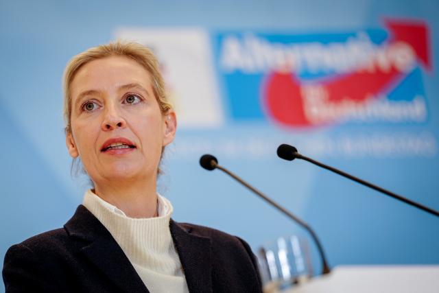 24 November 2025, Berlin: parliamentary group and federal chair of the Alternative for Germany (AfD) Alice Weidel gives a press conference at the start of his party's parliamentary group meeting. Photo: Kay Nietfeld/dpa
