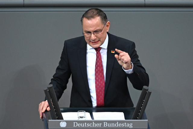 26 November 2025, Berlin: Tino Chrupalla, AfD federal and parliamentary group leader, speaks in the general debate on the budget in the Bundestag. The debates on the budget of the Chancellery are traditionally used as a general debate on the policies of the Federal Government. Photo: Elise Schu/dpa