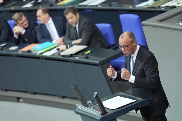 26 November 2025, Berlin: German Chancellor Friedrich Merz  speaks in the general debate on the budget in the Bundestag. The debates on the budget of the Chancellery are traditionally used as a general debate on the policies of the Federal Government. Photo: Michael Kappeler/dpa