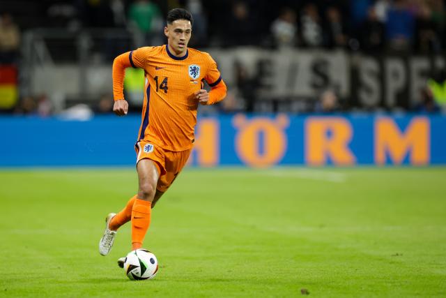 26 March 2024, Hesse, Frankfurt/Main: Netherland's Tijjani Reijnders in action during the International Friendly soccer match between Germany and Netherlands at the Deutsche Bank Park stadium. Reijnders insists there will be no panic or loss of confidence following Manchester City's surprise defeat to Bayer Leverkusen. Photo: Christian Charisius/dpa