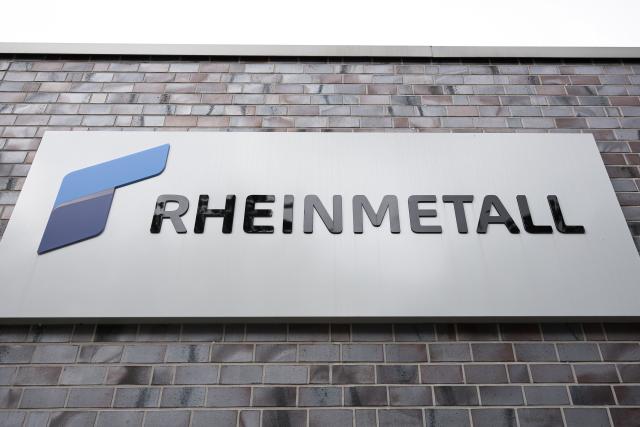FILED - 24 July 2025, Lower Saxony, Unterluess: The lettering of the armaments company Rheinmetall can be seen on a building at the Rheinmetall plant in Unterluess. Photo: Michael Matthey/dpa