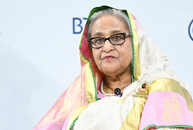 FILED - 16 February 2024, Bavaria, Munich: Then Bangladesh Prime Minister Sheikh Hasina, attends a discussion at the opening of the 60th Munich Security Conference (MSC) at the Hotel Bayerischer Hof. Photo: Tobias Hase/dpa