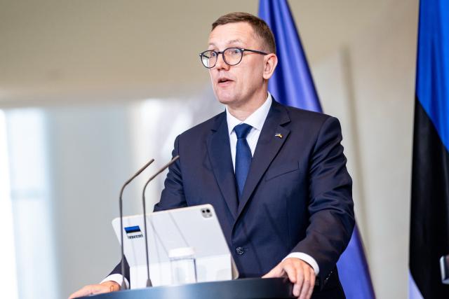 27 November 2025, Berlin: Kristen Michal, Prime Minister of Estonia, speaks during a joint press conference with German Chancellor Friedrich Merz (not pictured) in Berlin. Photo: Fabian Sommer/dpa