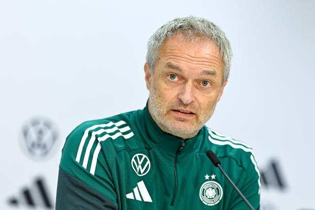 27 November 2025, Rhineland-Palatinate, Kaiserslautern: German Women's National coach Christian Wueck speaks during the team's press conference ahead of the UEFA Women's Nations League first leg soccer match against Spain. Photo: Uwe Anspach/dpa