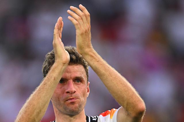 FILED - 05 July 2024, Baden-Württemberg, Stuttgart: Germany's Thomas Mueller reacts after the UEFA EURO 2024 quarter-final soccer match between Spain and Germany at the MHPArena. Photo: Tom Weller/dpa