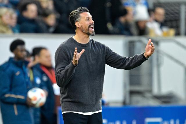 29 November 2025, Baden-Wuerttemberg, Sinsheim: Augsburg coach Sandro Wagner gestures on the touchline during the German Bundesliga soccer match between TSG 1899 Hoffenheim and FC Augsburg at PreZero Arena. Photo: Uwe Anspach/dpa - WICHTIGER HINWEIS: Gemäß den Vorgaben der DFL Deutsche Fußball Liga bzw. des DFB Deutscher Fußball-Bund ist es untersagt, in dem Stadion und/oder vom Spiel angefertigte Fotoaufnahmen in Form von Sequenzbildern und/oder videoähnlichen Fotostrecken zu verwerten bzw. verwerten zu lassen.