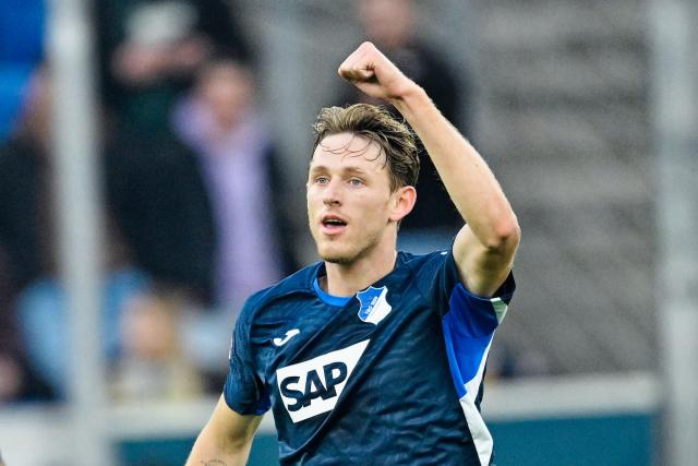 29 November 2025, Baden-Wuerttemberg, Sinsheim: Hoffenheim's Wouter Burger celebrates scoring his side's second goal during the German Bundesliga soccer match between TSG 1899 Hoffenheim and FC Augsburg at PreZero Arena. Photo: Uwe Anspach/dpa - WICHTIGER HINWEIS: Gemäß den Vorgaben der DFL Deutsche Fußball Liga bzw. des DFB Deutscher Fußball-Bund ist es untersagt, in dem Stadion und/oder vom Spiel angefertigte Fotoaufnahmen in Form von Sequenzbildern und/oder videoähnlichen Fotostrecken zu verwerten bzw. verwerten zu lassen.
