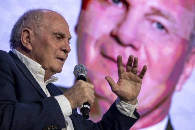 01 December 2025, Bavaria, Munich: Uli Hoeness, Honorary President of FC Bayern Munich, takes part in a talk on "How Soccer Stays a Business King" at the "Sport Marke Medien" congress. Photo: Peter Kneffel/dpa