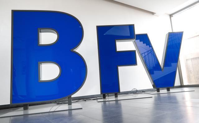 FILED - 13 April 2023, Bavaria, Munich: The logo of the Bavarian Football Association (BFV) stands in the entrance hall of the headquarters in Munich. A death threat issued against a 12-year-old referee by a player of the same age is occupying the regional German football body of Bavaria (BFV). Photo: Peter Kneffel/dpa