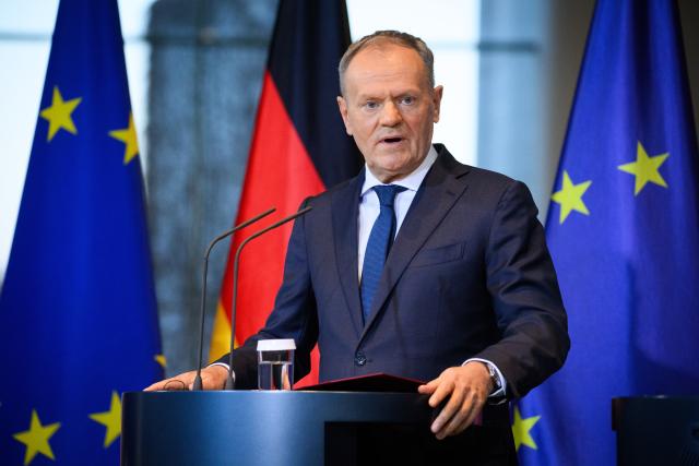 01 December 2025, Berlin: Polish Prime Minister Donald Tusk, speaks during a joint press conference with German Chancellor Friedrich Merz, on the occasion of the German-Polish government consultations at the Federal Chancellery in Berlin. Photo: Bernd von Jutrczenka/dpa