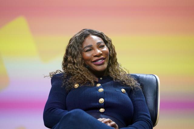 FILED - 10 May 2023, Hamburg: Former US tennis player Serena Williams sits on stage at the OMR digital trade show in the exhibition halls. Photo: Marcus Brandt/dpa