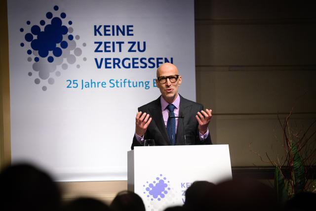 02 December 2025, Berlin: President of the Federation of German Industries (BDI) Peter Leibinger speaks at the "25 Years of Remembrance, Responsibility and Future" ceremony at the Jewish Museum. Photo: Bernd von Jutrczenka/dpa