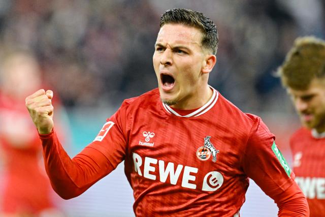 FILED - 03 October 2025, Sinsheim: Cologne's Said El Mala celebrates scoring during the German Bundesliga soccer match between TSG 1899 Hoffenheim and 1. FC Cologne at the PreZero Arena. Bundesliga young star Said El Mala said he won't leave Cologne during the winter transfer window. Photo: Uwe Anspach/dpa