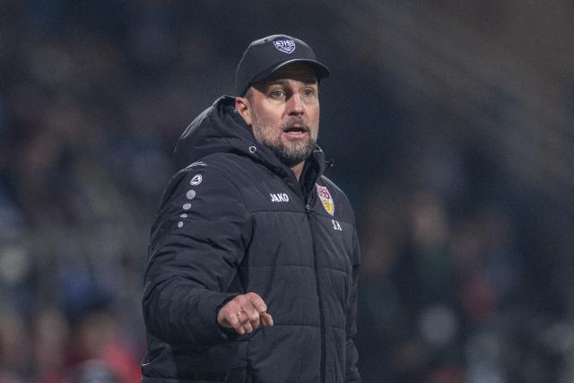 03 December 2024, North Rhine-Westphalia, Bochum: Stuttgart coach Sebastian Hoeness gestures during the German DFB Cup round of 16 soccer match between VfL Bochum and VfB Stuttgart at Vonovia Ruhrstadion. Photo: David Inderlied/dpa - IMPORTANT NOTICE: DFL and DFB regulations prohibit any use of photographs as image sequences and/or quasi-video.