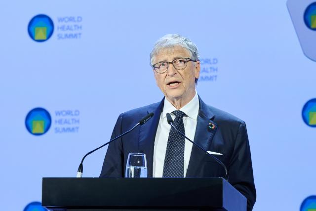 FILED - 14 October 2024, Berlin: Bill Gates, founder of the Gates Foundation, speaks at the "World Health Summit" conference at the Marriott Hotel. Photo: Annette Riedl/dpa