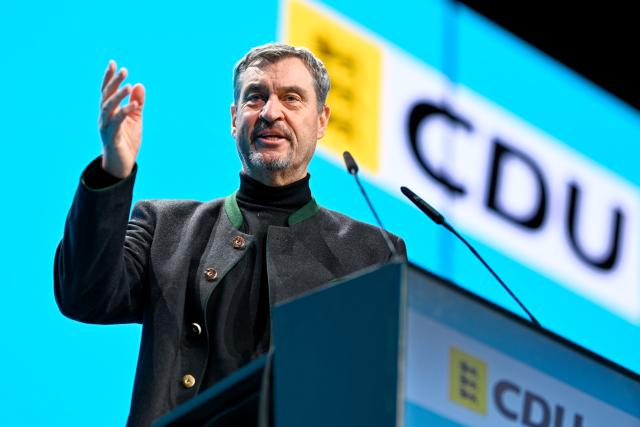 06 December 2025, Baden-Wuerttemberg, Heidelberg: Markus Soeder, Minister President of Bavaria, speaks at the Christian Democratic Union (CDU) Baden-Wuerttemberg party conference in the Congress Center. Photo: Uwe Anspach/dpa