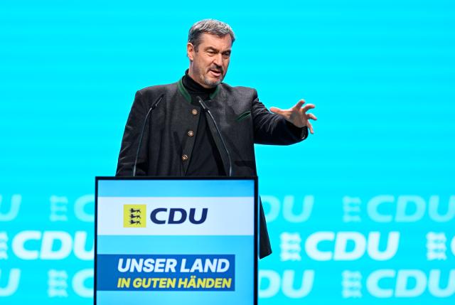 06 December 2025, Baden-Wuerttemberg, Heidelberg: Markus Soeder, Minister President of Bavaria, speaks at the Christian Democratic Union (CDU) Baden-Wuerttemberg party conference in the Congress Center. Photo: Uwe Anspach/dpa