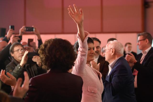 06 December 2025, Saxony-Anhalt, Magdeburg: Sahra Wagenknecht Alliance (BSW) chairwoman, Sahra Wagenknecht waves to the delegates after her speech at the 3rd national party conference of the "Sahra Wagenknecht Alliance" party. Photo: Klaus-Dietmar Gabbert/dpa