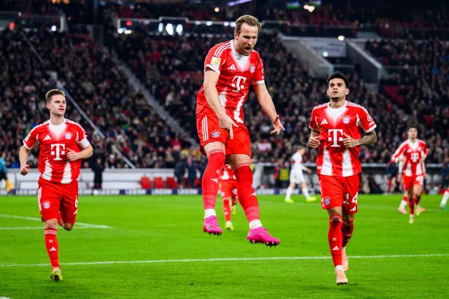 06 December 2025, Baden-Württemberg, Stuttgart: Bayern Munich's Harry Kane celebrates scoring his side's fourth goal during the German Bundesliga socce rmatch between VfB Stuttgart and FC Bayern Munich at the MHPArena. Photo: Tom Weller/dpa - IMPORTANT NOTICE: DFL and DFB regulations prohibit any use of photographs as image sequences and/or quasi-video.