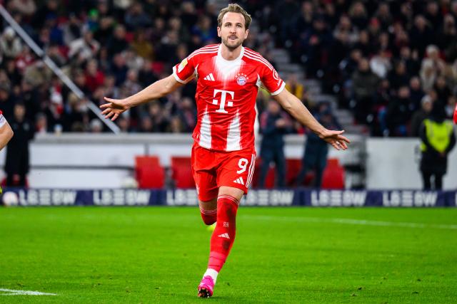 06 December 2025, Baden-Württemberg, Stuttgart: Bayern Munich's Harry Kane celebrates scoring his side's fourth goal during the German Bundesliga socce rmatch between VfB Stuttgart and FC Bayern Munich at the MHPArena. Photo: Tom Weller/dpa - IMPORTANT NOTICE: DFL and DFB regulations prohibit any use of photographs as image sequences and/or quasi-video.