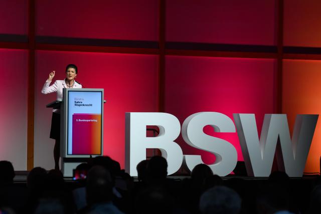 06 December 2025, Saxony-Anhalt, Magdeburg: Sahra Wagenknecht Alliance (BSW) chairwoman, Sahra Wagenknecht addresses the delegates during the 3rd national party conference of the "Sahra Wagenknecht Alliance" party. Photo: Klaus-Dietmar Gabbert/dpa