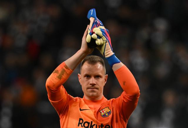 FILED - 07 April 2022, Hesse, Frankfurt/M.: Barcelona goalkeeper Marc-Andre ter Stegen is pictured after the 2022 UEFA Europa League quarter final soccer match between Eintracht Frankfurt and FC Barcelona at Deutsche Bank Park. Photo: Arne Dedert/dpa