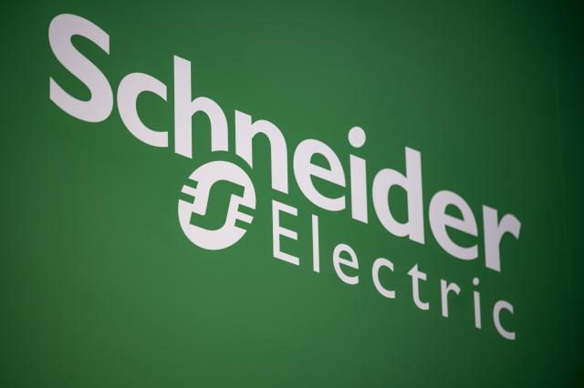 FILED - 01 September 2022, Berlin: The Schneider Electric logo at the IFA electronics trade show. Photo: Fabian Sommer/dpa