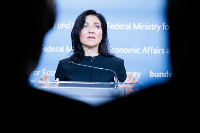 11 December 2025, Berlin: Katherina Reiche, Germany's Minister for Economic Affairs and Energy, delivers a statement to the press ahead of the launch event for the Chemistry Agenda 2045. Photo: Carsten Koall/dpa