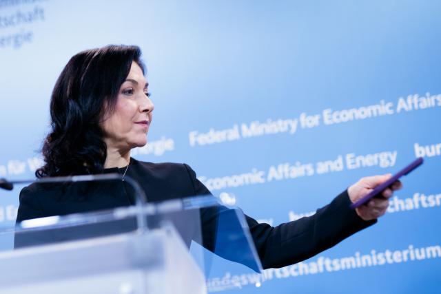 11 December 2025, Berlin: Katherina Reiche, Germany's Minister for Economic Affairs and Energy, delivers a statement to the press ahead of the launch event for the Chemistry Agenda 2045. Photo: Carsten Koall/dpa