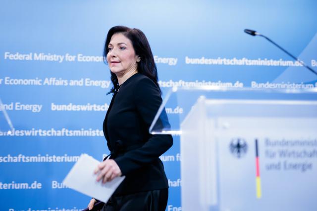 11 December 2025, Berlin: Katherina Reiche, Germany's Minister for Economic Affairs and Energy, delivers a statement to the press ahead of the launch event for the Chemistry Agenda 2045. Photo: Carsten Koall/dpa
