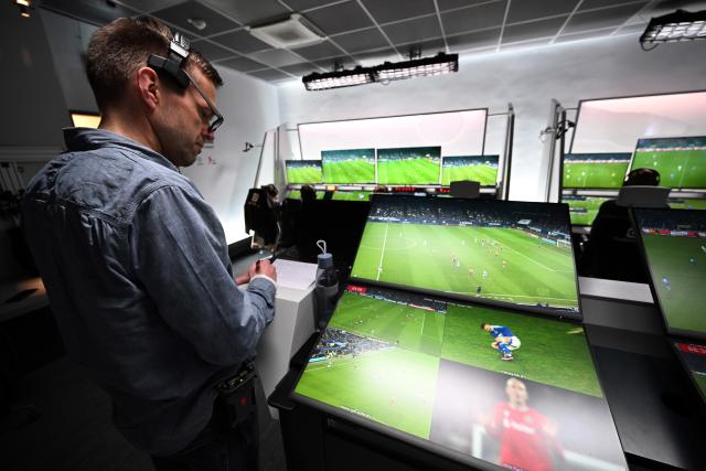 FILED - 14 March 2025, North Rhine-Westphalia, Cologne: Jochen Drees, Head of Innovation and Technology at DFB Schiri GmbH, stands in the VAC. German Video Assistant Referees (VARs) will leave what is known as the Cologne Cellar and make their calls from 2027 onwards in a state of the art location on the German Football Federation (DFB) campus in Frankfurt. Photo: Federico Gambarini/dpa