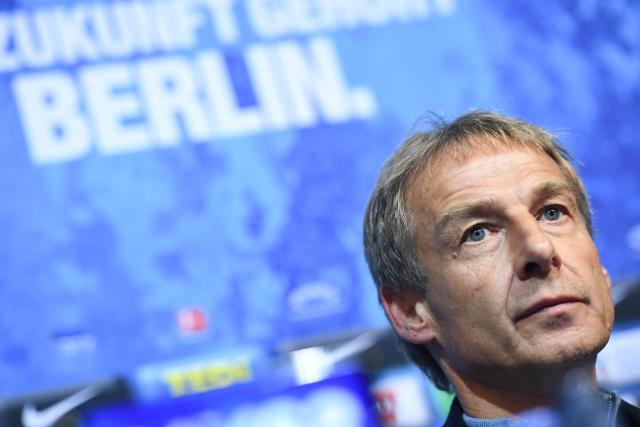 FILED - 27 November 2019, Berlin: Then Hertha Berlin coach Jurgen Klinsmann attends his first press conference as the new Hertha Berlin coach. Photo: Britta Pedersen/dpa