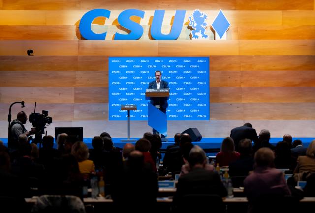 12 December 2025, Bavaria, Munich: Christian Social Union in Bavaria (CSU) General Secretary Martin Huber speaks at the CSU party conference in the exhibition hall. Photo: Sven Hoppe/dpa