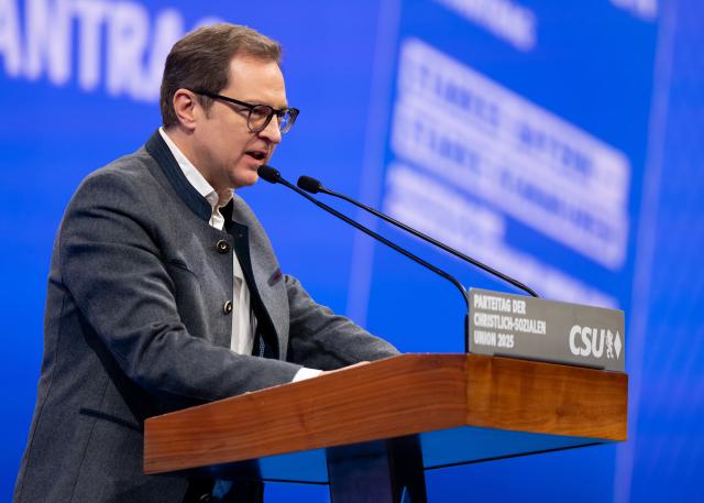 13 December 2025, Bavaria, Munich: Martin Huber General Secretary, speaks at the CSU party conference in the exhibition hall. Photo: Sven Hoppe/dpa