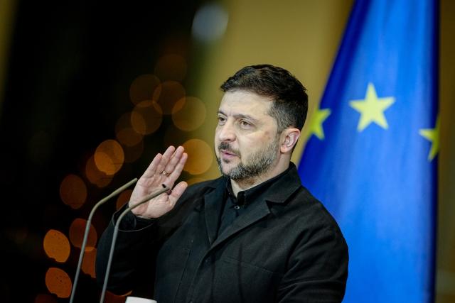 15 December 2025, Berlin: Ukrainian President Volodymyr Zelensky speaks during a joint press conference with Germany's Chancellor Friedrich Merz (not pictured) at the German Chancellery. Photo: Kay Nietfeld/dpa