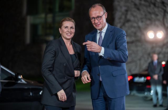 15 December 2025, Berlin: Germany's Chancellor Friedrich Merz welcomes Denmark's Prime Minister Mette Frederiksen at the Chancellery. Consultations on a possible peace plan in Ukraine are taking place in Berlin. Photo: Michael Kappeler/dpa