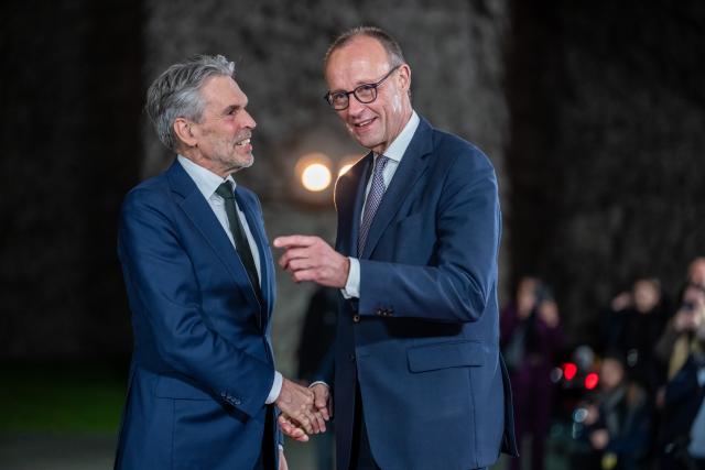 15 December 2025, Berlin: Germany's Chancellor Friedrich Merz (R) welcomes Dick Schoof, President of the Netherlands, at the Chancellery. Consultations on a possible peace plan in Ukraine are taking place in Berlin. Photo: Michael Kappeler/dpa
