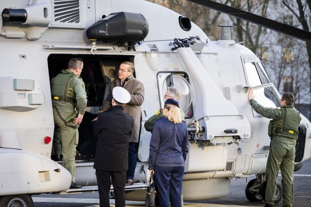 16 December 2025, Berlin: German Minister of Defense Boris Pistorius, attends the handover of the first new NH90 Sea Tiger helicopter to the German Navy at the German Ministry of Defense in Berlin. The Bundeswehr has ordered 31 of the new on-board helicopters, which can also be used in combat against submarines and ships. Photo: Christoph Soeder/dpa