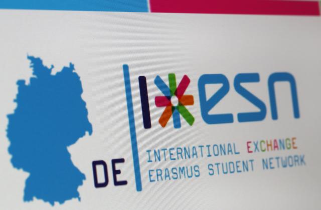 FILED - 26 March 2019, North Rhine-Westphalia, Aachen: The logo of the Erasmus student network can be seen on a screen on the homepage of the website. The student network Erasmus receives the Charlemagne Medal 2019 for its services to Europe. Photo: Martin Gerten/dpa