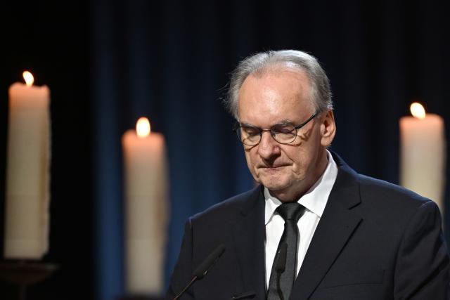 20 December 2025, Saxony-Anhalt, Magdeburg: Germany's Chancellor Friedrich Merz speaks at St. John's Church during the memorial service for those affected and bereaved one year after the attack on the Magdeburg Christmas market. On 20 December 2024, a man drove a car into a crowd, killing five women and a child and injuring more than 300 people. Photo: Hendrik Schmidt/dpa