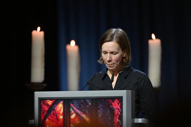 20 December 2025, Saxony-Anhalt, Magdeburg: Susanne Staab, whose mother died in the 2024 Magdeburg attack, speaks at St. John's Church during the memorial service for those affected and bereaved. On 20 December 2024, a man drove a car into a crowd at Magdeburg's Christmas market, killing five women and a child and injuring more than 300 people. Photo: Hendrik Schmidt/dpa