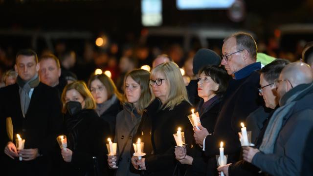 20 December 2025, Saxony-Anhalt, Magdeburg: (R-L) Germany's Chancellor Friedrich Merz, his wife Charlotte, and Simone Borris, Mayor of Magdeburg, take part in a memorial service at St. John's Church in Magdeburg one year after the attack on the Magdeburg Christmas market. On 20 December 2024, a man drove a car into a crowd, killing five women and a child and injuring more than 300 people. Photo: Hendrik Schmidt/dpa