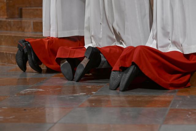 FILED - 24 December 2025, Bavaria, Munich: Altar servers kneel at Christmas mass in Munich Cathedral. This Christmas service takes place every year in the Frauenkirche. Photo: Felix Hörhager/dpa