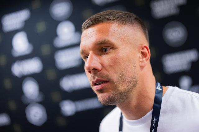 FILED - 07 October 2024, North Rhine-Westphalia, Duesseldorf: Former Germany forward Lukas Podolski founder of the Baller League, talks to journalists. Photo: Rolf Vennenbernd/dpa