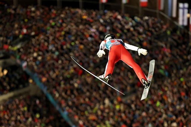 29 December 2025, Bavaria, Oberstdorf: Austria's Daniel Tschofenig jumps during the men's first round of the large hill event at the Four Hills Tournament World Cup ski jumping competition. Photo: Daniel Karmann/dpa