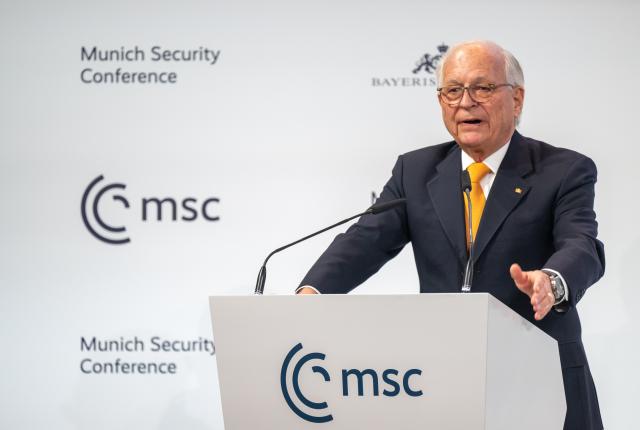 FILED - 18 February 2023, Bavaria, Munich: Wolfgang Ischinger, President of the Board of Trustees of the Munich Security Conference (MSC) Foundation, speaks during the 59th Munich Security Conference. Photo: Peter Kneffel/dpa