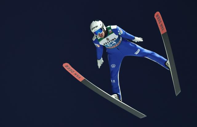 31 December 2025, Bavaria, Garmisch-Partenkirchen: Slovenia's Timi Zajc competes in the men's large hill qualification at the Four Hills Tournament World Cup ski jumping event. Photo: Daniel Karmann/dpa