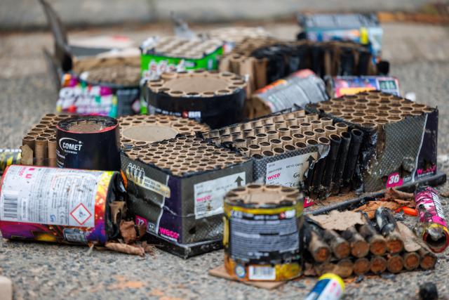 01 January 2026, North Rhine-Westphalia, Bielefeld: A pile of firecracker remnants lies on a road. Photo: Friso Gentsch/dpa