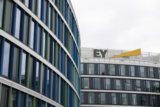 FILED - 31 March 2025, Baden-Württemberg, Stuttgart: The logo of EY GmbH & Co. KG Wirtschaftsprüfungsgesellschaft can be seen at the company's headquarters. Photo: Marijan Murat/dpa